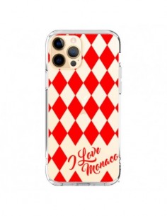 Coque iPhone 12 Pro Max I Love Monaco et Losange Rouge -...