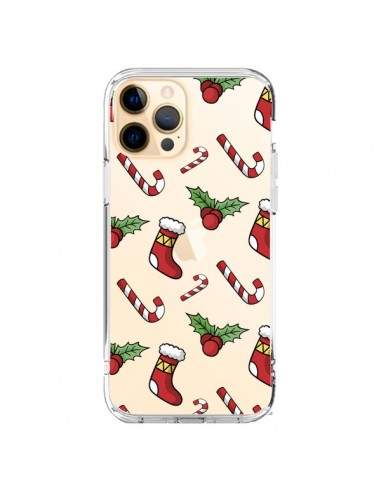 Coque iPhone 12 Pro Max Chaussette Sucre d'Orge Houx de Noël transparente - Nico