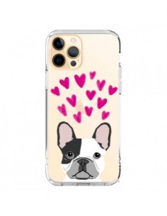 Coque iPhone 12 Pro Max Bulldog Français Coeurs Chien...