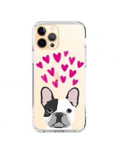 Coque iPhone 12 Pro Max Bulldog Français Coeurs Chien Transparente - Pet Friendly