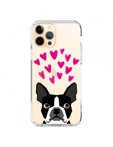 Coque iPhone 12 Pro Max Boston Terrier Coeurs Chien Transparente - Pet Friendly