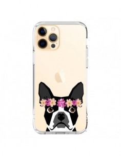 Coque iPhone 12 Pro Max Boston Terrier Fleurs Chien...