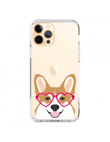 Coque iPhone 12 Pro Max Chien Marrant Lunettes Coeurs Transparente - Pet Friendly