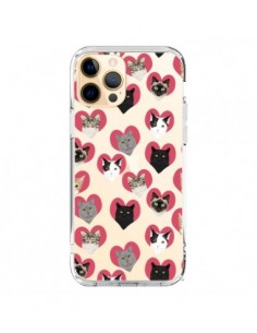 Coque iPhone 12 Pro Max Chats Coeurs Transparente - Pet...