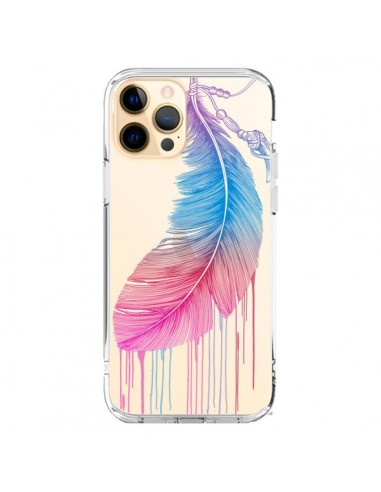 Coque iPhone 12 Pro Max Plume Feather Arc en Ciel Transparente - Rachel Caldwell