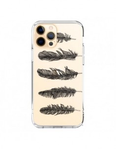 Coque iPhone 12 Pro Max Plume Feather Noir Transparente -...