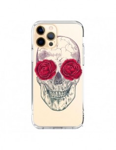 Coque iPhone 12 Pro Max Tête de Mort Rose Fleurs...