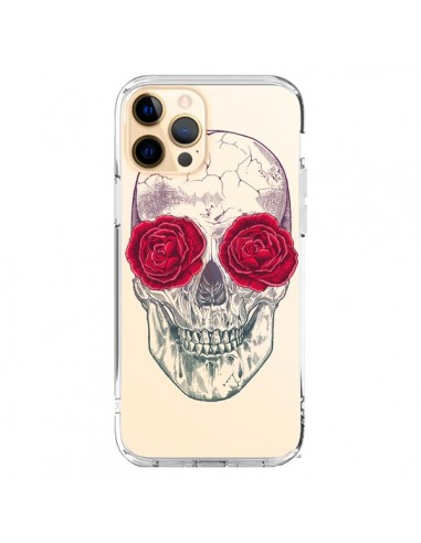 Coque iPhone 12 Pro Max Tête de Mort Rose Fleurs Transparente - Rachel Caldwell