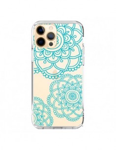 Coque iPhone 12 Pro Max Mandala Bleu Aqua Doodle Flower...