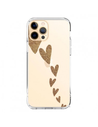 Coque iPhone 12 Pro Max Coeur Falling Gold Hearts Transparente - Sylvia Cook
