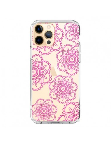 Coque iPhone 12 Pro Max Pink Doodle Flower Mandala Rose Fleur Transparente - Sylvia Cook