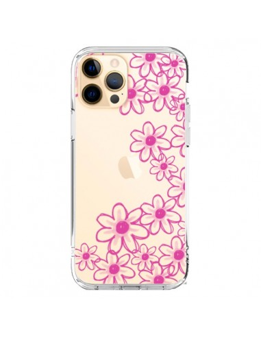 Coque iPhone 12 Pro Max Pink Flowers Fleurs Roses Transparente - Sylvia Cook