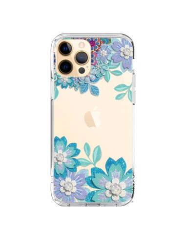 Coque iPhone 12 Pro Max Winter Flower Bleu, Fleurs d'Hiver Transparente - Sylvia Cook