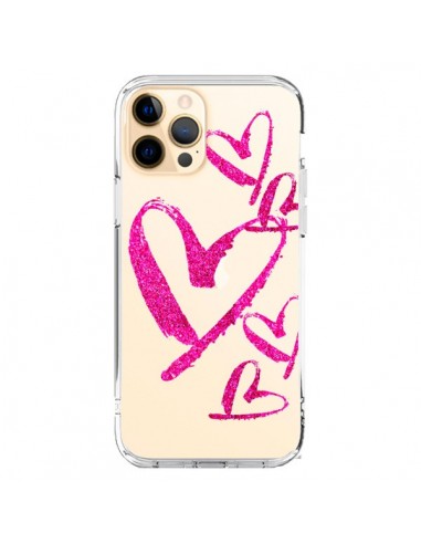 Coque iPhone 12 Pro Max Pink Heart Coeur Rose Transparente - Sylvia Cook