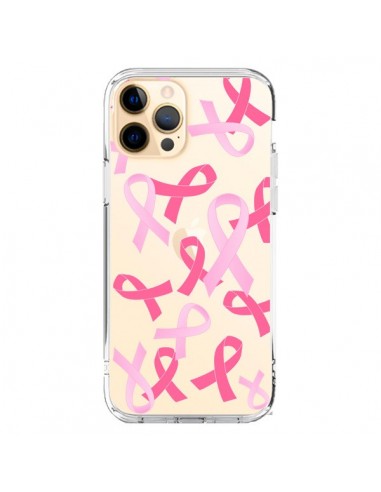 Coque iPhone 12 Pro Max Pink Ribbons Ruban Rose Transparente - Sylvia Cook