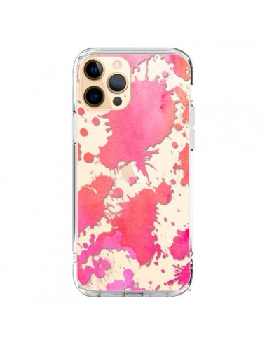 Coque iPhone 12 Pro Max Watercolor Splash Taches Rose Orange Transparente - Sylvia Cook