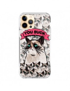Coque iPhone 12 Pro Max Chat Grumpy Cat - You Suck - Sara...