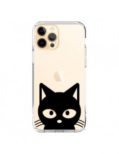 Coque iPhone 12 Pro Max Tête Chat Noir Cat Transparente -...
