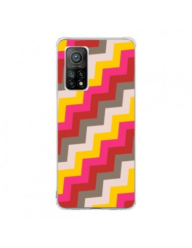 Coque Xiaomi Mi 10T / 10T Pro Lignes Triangle Azteque Rose Rouge - Eleaxart