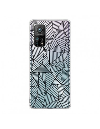 Coque Xiaomi Mi 10T / 10T Pro Lignes Grilles Triangles Full Grid Abstract Noir Transparente - Project M