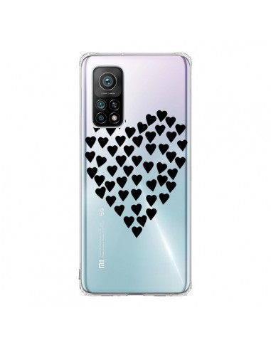 Coque Xiaomi Mi 10T / 10T Pro Coeurs Heart Love Noir Transparente - Project M