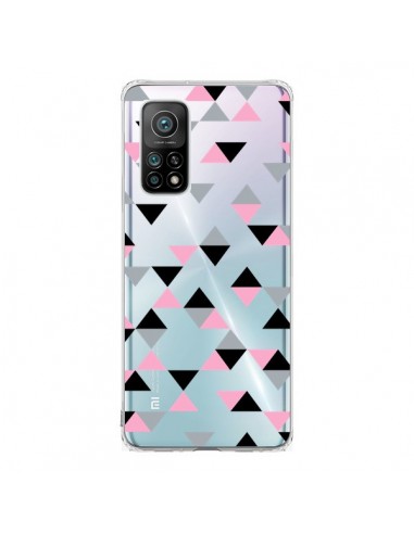 Coque Xiaomi Mi 10T / 10T Pro Triangles Pink Rose Noir Transparente - Project M