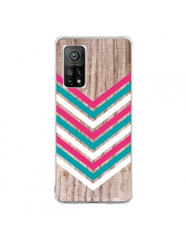 Coque Xiaomi Mi 10T / 10T Pro Tribal Aztèque Bois Wood Flèche Rose Bleu - Laetitia