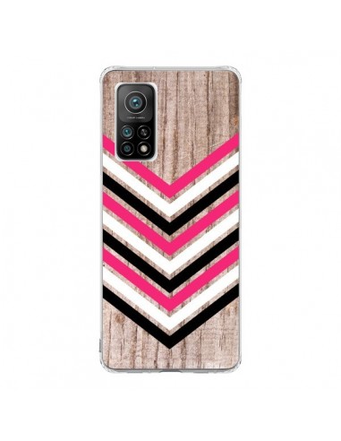 Coque Xiaomi Mi 10T / 10T Pro Tribal Aztèque Bois Wood Flèche Rose Blanc Noir - Laetitia