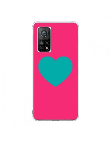 Coque Xiaomi Mi 10T / 10T Pro Coeur Bleu Fond Rose - Laetitia