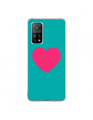 Coque Xiaomi Mi 10T / 10T Pro Coeur Rose Fond Bleu  - Laetitia