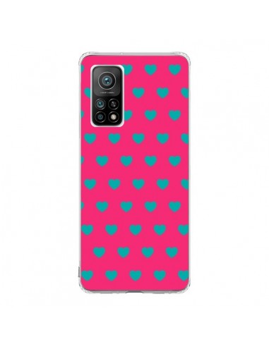 Coque Xiaomi Mi 10T / 10T Pro Coeurs Bleus Fond Rose - Laetitia