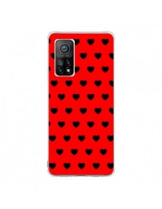 Coque Xiaomi Mi 10T / 10T Pro Coeurs Noirs Fond Rouge -...