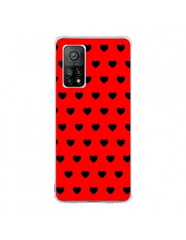 Coque Xiaomi Mi 10T / 10T Pro Coeurs Noirs Fond Rouge - Laetitia