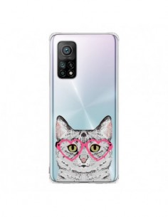 Coque Xiaomi Mi 10T / 10T Pro Chat Gris Lunettes Coeurs...