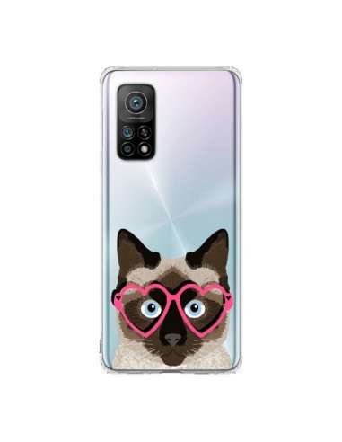 Coque Xiaomi Mi 10T / 10T Pro Chat Marron Lunettes Coeurs Transparente - Pet Friendly