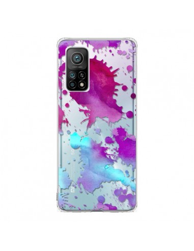 Coque Xiaomi Mi 10T / 10T Pro Watercolor Splash Taches Bleu Violet Transparente - Sylvia Cook