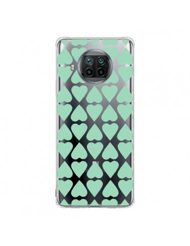 Coque Xiaomi Mi 10T Lite Coeurs Heart Mint Bleu Vert Transparente - Project M