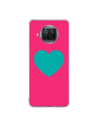 Coque Xiaomi Mi 10T Lite Coeur Bleu Fond Rose - Laetitia