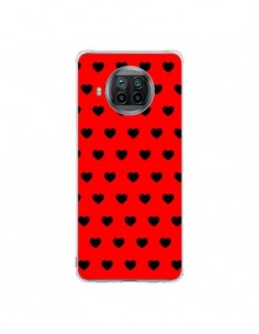 Coque Xiaomi Mi 10T Lite Coeurs Noirs Fond Rouge - Laetitia