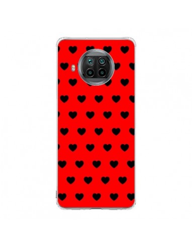 Coque Xiaomi Mi 10T Lite Coeurs Noirs Fond Rouge - Laetitia