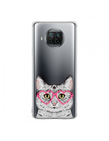 Coque Xiaomi Mi 10T Lite Chat Gris Lunettes Coeurs Transparente - Pet Friendly