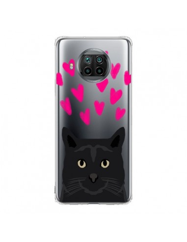 Coque Xiaomi Mi 10T Lite Chat Noir Coeurs Transparente - Pet Friendly