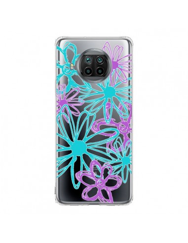 Coque Xiaomi Mi 10T Lite Turquoise and Purple Flowers Fleurs Violettes Transparente - Sylvia Cook