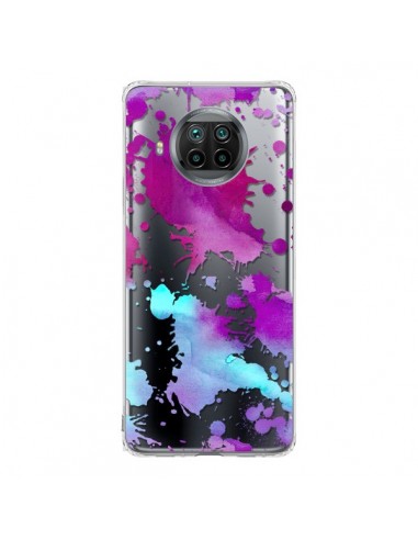 Coque Xiaomi Mi 10T Lite Watercolor Splash Taches Bleu Violet Transparente - Sylvia Cook