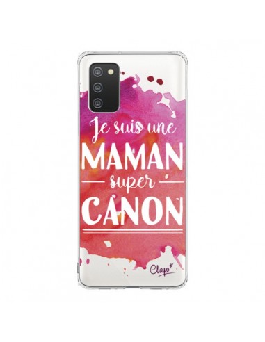 Coque Samsung A02S Je suis une Maman super Canon Rose Transparente - Chapo