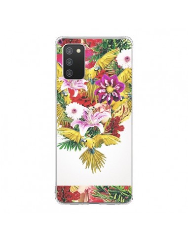 Coque Samsung A02S Parrot Floral Perroquet Fleurs - Eleaxart