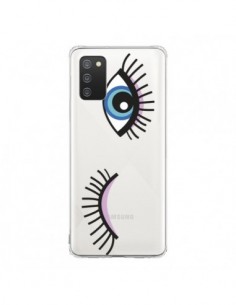 Coque Samsung A02S Eyes Oeil Yeux Bleus Transparente -...