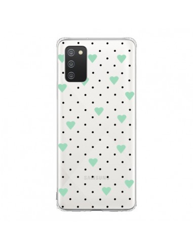 Coque Samsung A02S Point Coeur Mint Bleu Vert Pin Point Heart Transparente - Project M