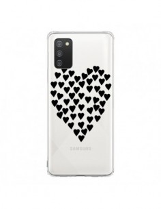 Coque Samsung A02S Coeurs Heart Love Noir Transparente -...