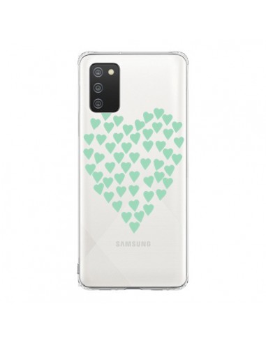 Coque Samsung A02S Coeurs Heart Love Mint Bleu Vert Transparente - Project M